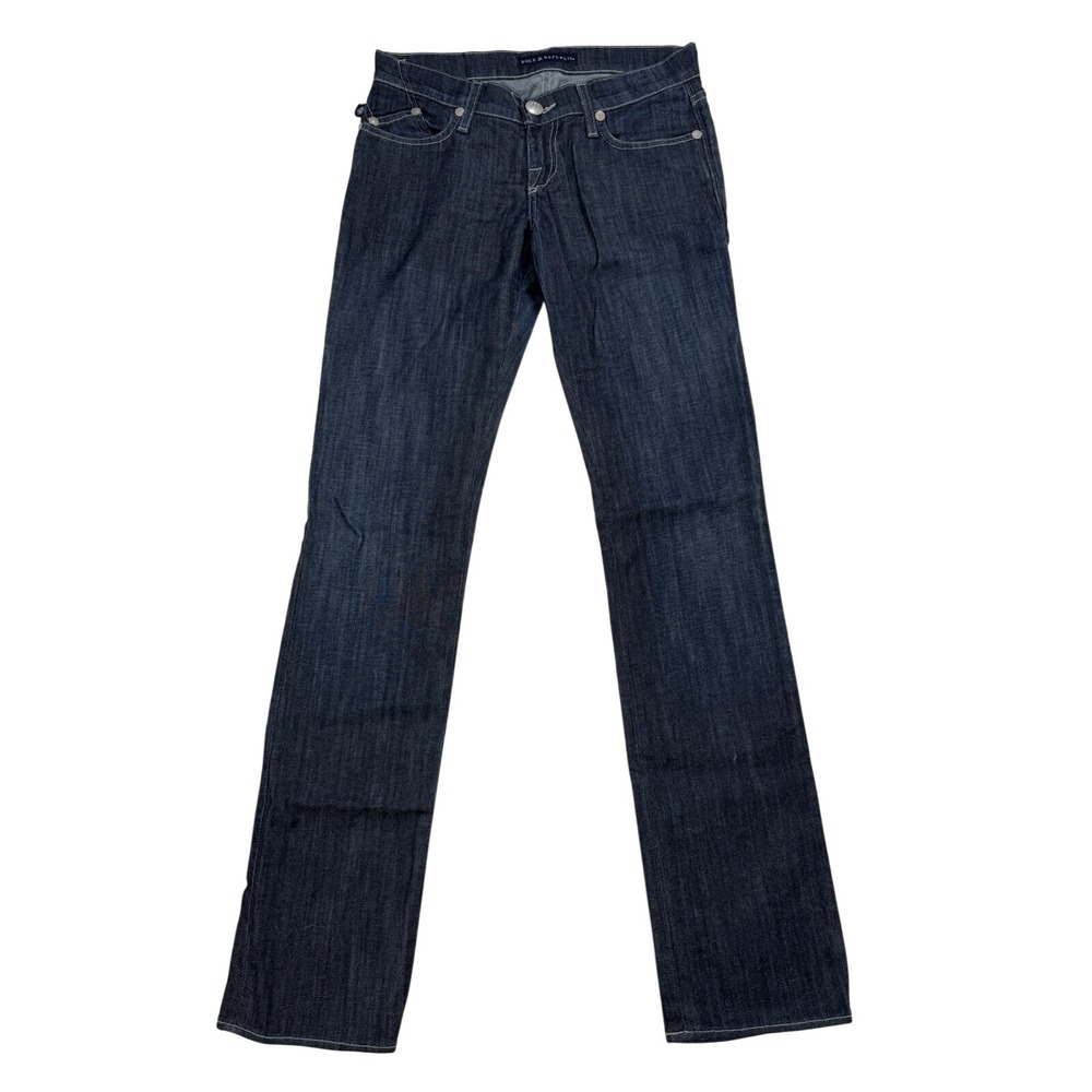 Rock & Republic Dark Wash Embroidered Logo Bootcut Jeans Blue Low Rise 26x32